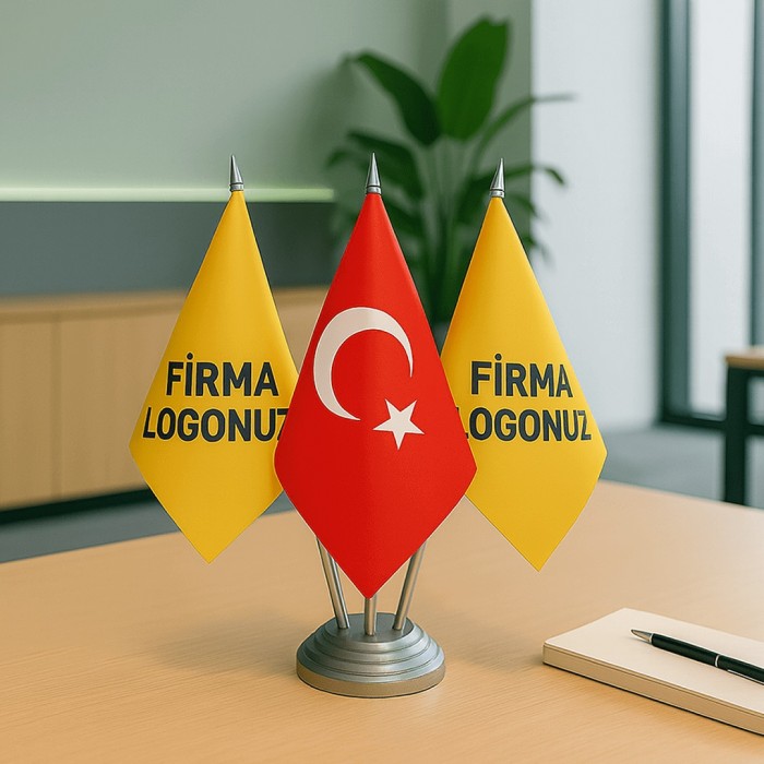 Üçlü Özel Logolu Masa Bayrağı Takımı