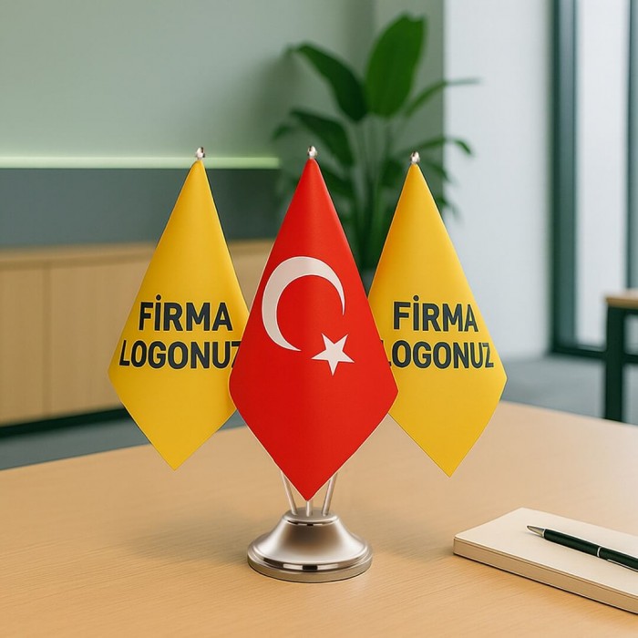 Üçlü Özel Logolu Masa Bayrağı Takımı