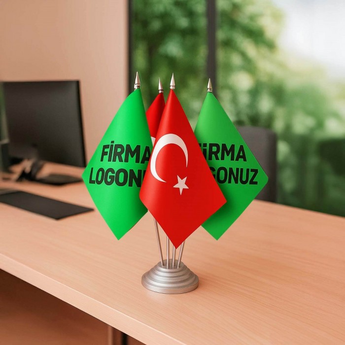 Dörtlü Özel Logolu Masa Bayrağı Takımı