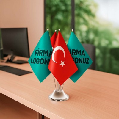 Dörtlü Özel Logolu Masa Bayrağı Takımı