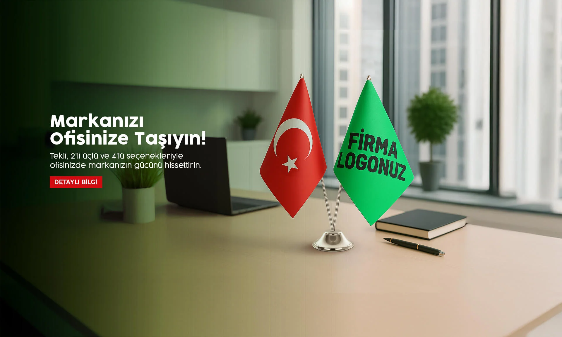 Türk ve kurumsal logolu Masa Bayrağı üretimi.