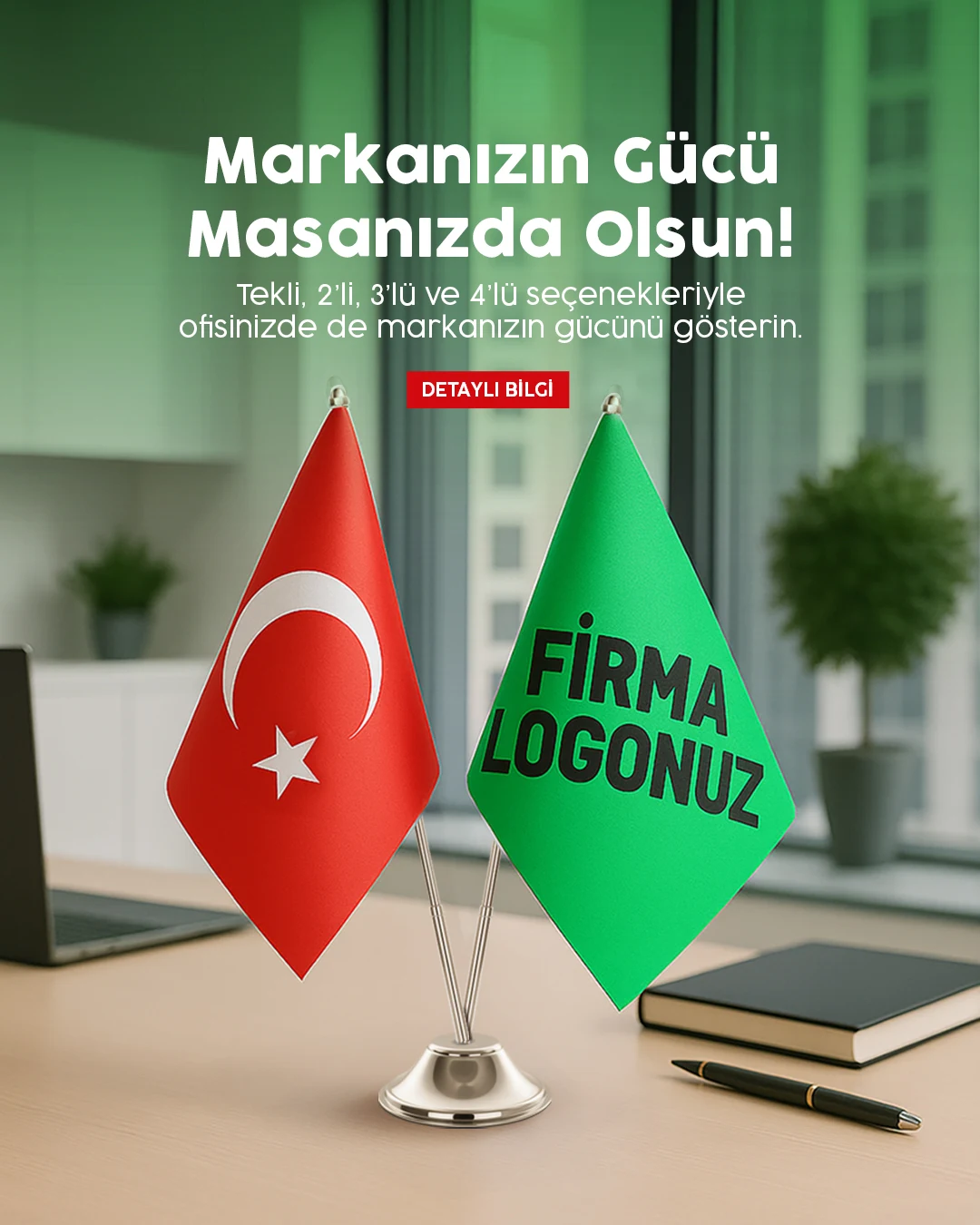 Türk ve kurumsal logolu Masa Bayrağı üretimi.